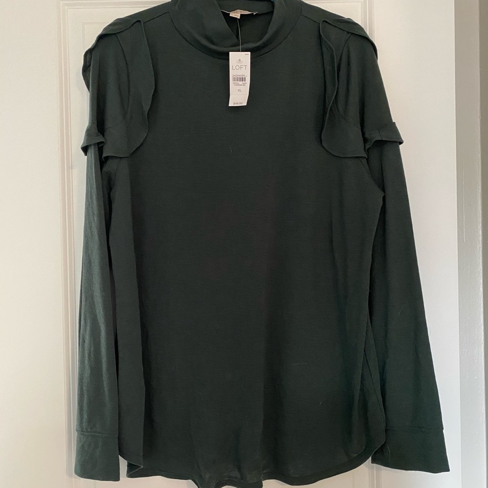 Loft ruffle shoulder high neck blouse - dark green
